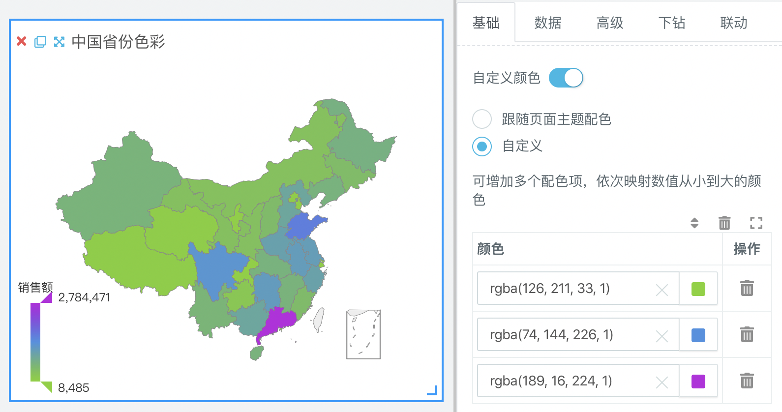 百度数据可视化sugar - 平面地图(色彩,气泡,热力)